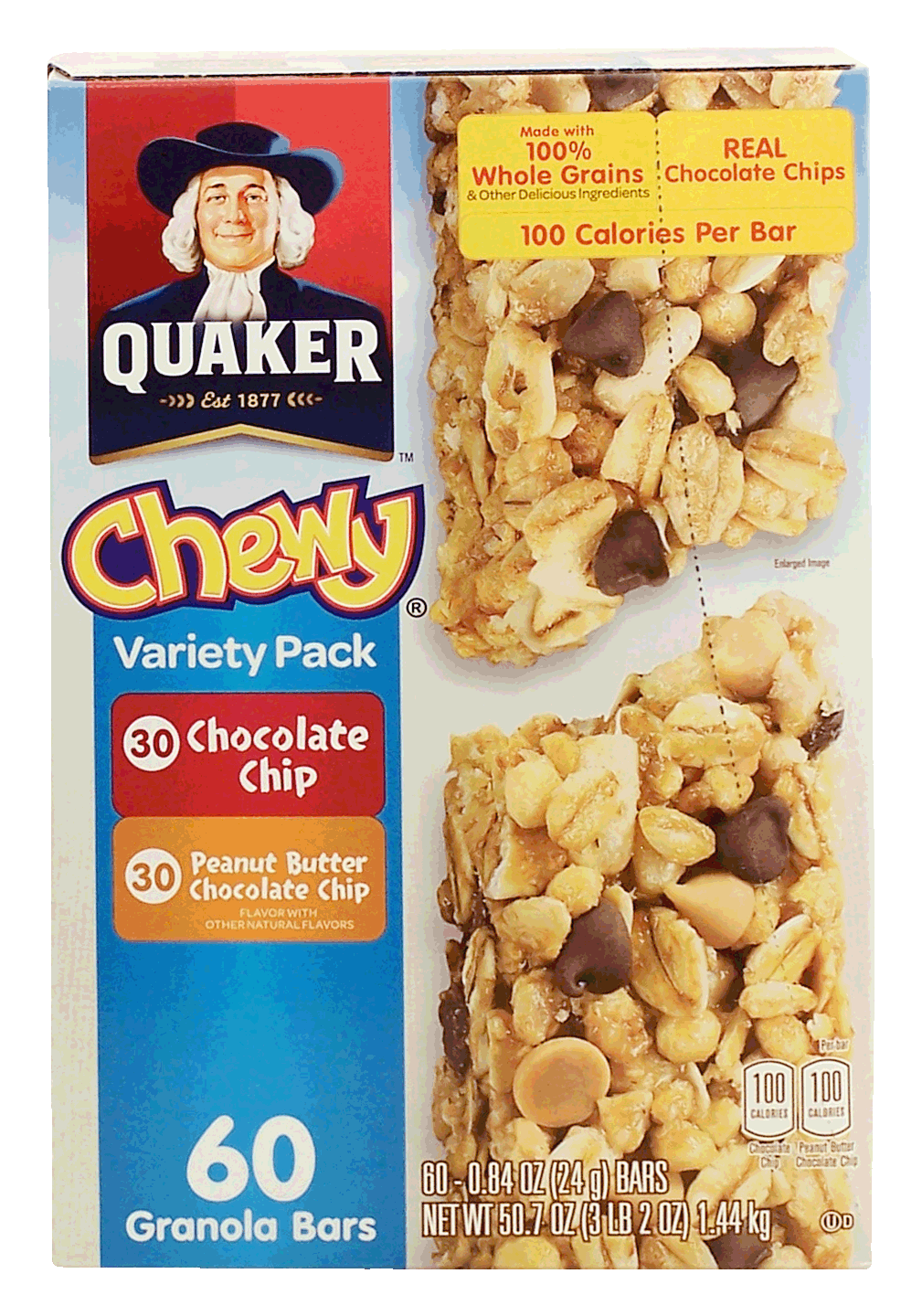 Quaker Chewy granola bars, 30-chocolate chip, 30-peanut butter chocolate chips Full-Size Picture